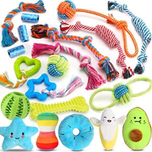 Zeaxuie 20 Pack Luxury Dog Chew Toys for Puppy, Cute Small Dog Toys with Ropes Puppy Chew Toys, IQ Treat Ball and Squeaky Puppy Toys for Teething Small Dogs