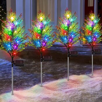 Outdoor Christmas Decorations, KOOPER 4 Pack Solar Christmas Garden Stake Lights with Constant & Flicker Modes, Multi-Color Waterproof Solar Christmas Tree Pathway Lights for Yard Holiday Xmas Decor | The Storepaperoomates Retail Market - Fast Affordable Shopping