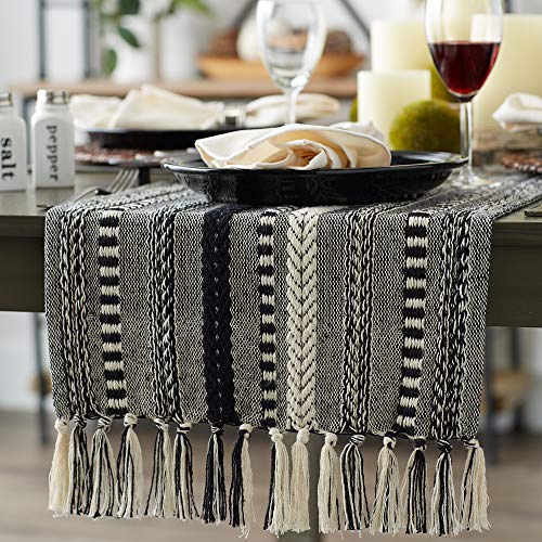 DII Farmhouse Braided Stripe Table Runner Collection, 15×72, Black | The Storepaperoomates Retail Market - Fast Affordable Shopping