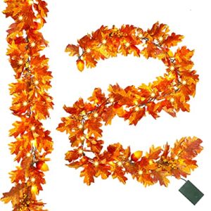 Juegoal Lighted Fall Garland Maple Leaves, 6.5FT Pre-lit Artificial Autumn Foliage Garland, Harvest Thanksgiving Decorations, Maple Leaf String Lights Battery Operated for Garden Home Holiday Party