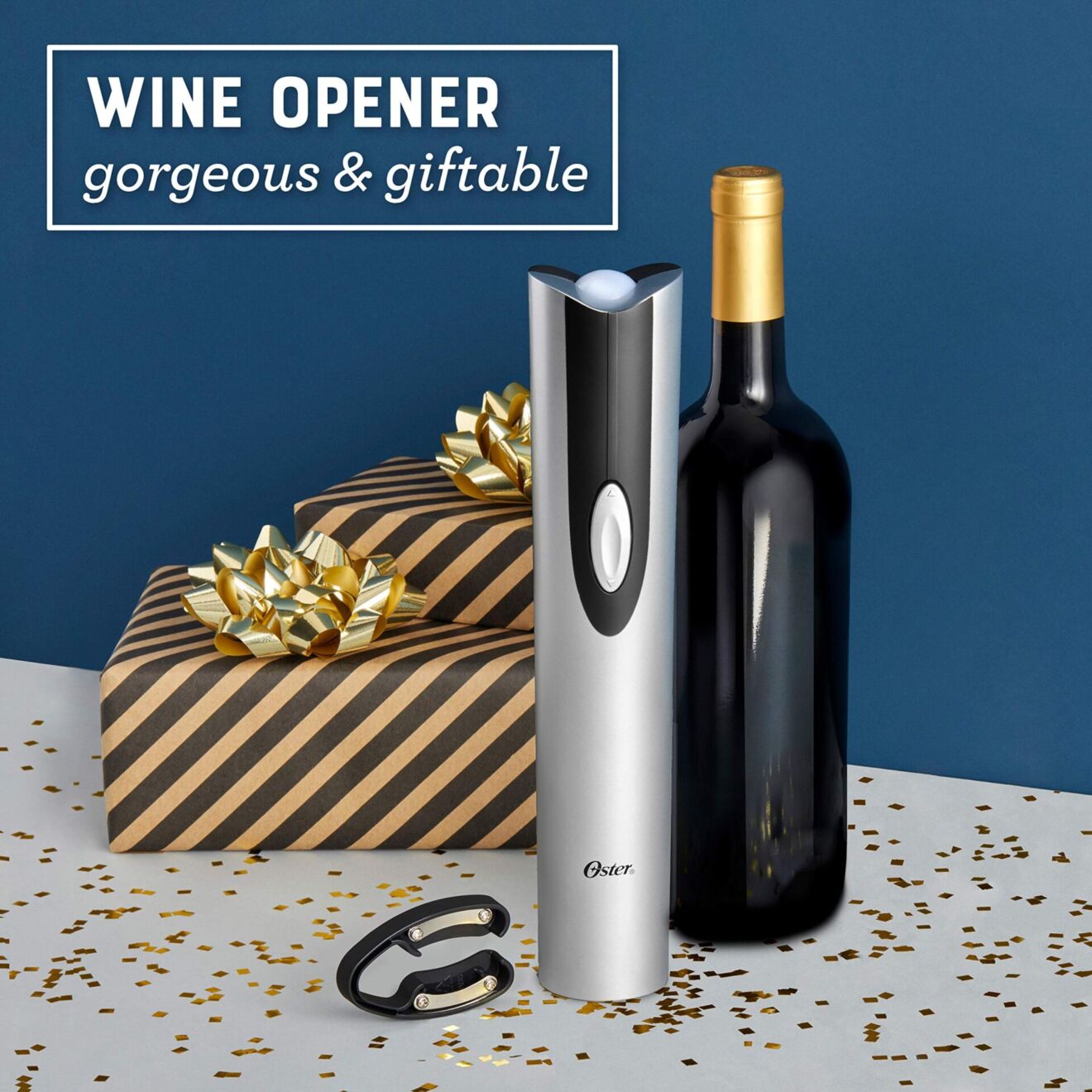 Oster Electric Wine Opener and Foil Cutter Kit with CorkScrew and Charging Base, Silver | The Storepaperoomates Retail Market - Fast Affordable Shopping