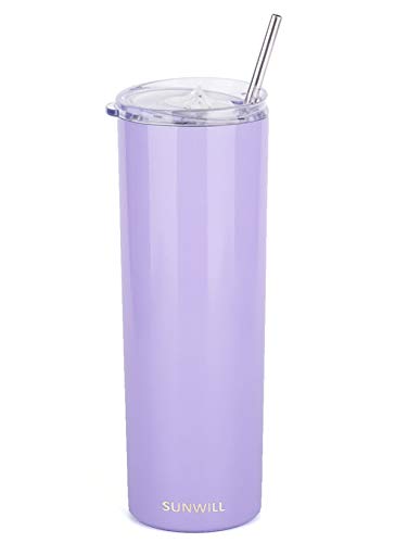 SUNWILL Straw Tumbler Skinny Travel Tumbler with Lid, Vacuum Insulated Double Wall Stainless Steel 20oz for Coffee, Tea, Beverages, Lavender | The Storepaperoomates Retail Market - Fast Affordable Shopping
