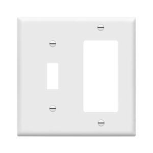 Enerlites 881131-W Decorator/Toggle Switch Wall Plate Combination, 2-Gang, White, Standard Size, Unbreakable Polycarbonate, Replacement Receptacle Faceplates Outlet Cover