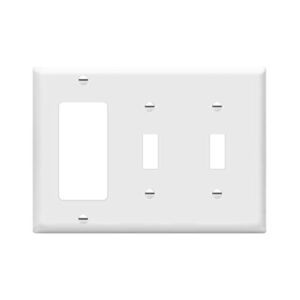 ENERLITES Combination Double Toggle/Single Decorator Rocker Outlet Wall Plate, Standard Size 3-Gang Light Switch Cover(4.5″ x 6.38″), Polycarbonate Thermoplastic, UL Listed，881231-W, White, Two One