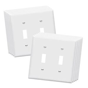 ENERLITES – FBA_8812-W-10PCS Toggle Light Switch Wall Plate, Size 2-Gang 4.50″ x 4.57″, Unbreakable Polycarbonate Thermoplastic, 8812-W-10PCS, White (10 Pack)