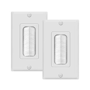 TOPGREENER Bristled Brush Wall Plate Multimedia Pass-Through Insert with Decorator Wall Plate for Low Voltage Cables, Size 1-Gang 4.50″ x 2.75″, Polycarbonate Thermoplastic, TG8891-2PCS, White 2 Pack