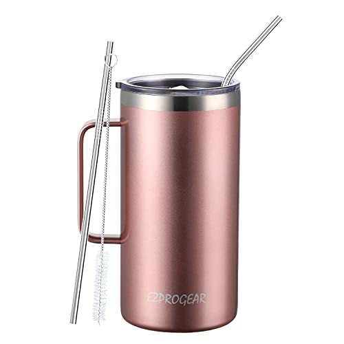 Ezprogear 40 oz Stainless Steel Coffee Mug Double Wall Vacuum Insulated Tumbler with Handle, Lid and Straws (40 oz, Rose Gold) | The Storepaperoomates Retail Market - Fast Affordable Shopping