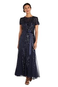 R&M Richards Women’s One Piece Short Sleeve Embelished Sequins Gown,  Navy,  10