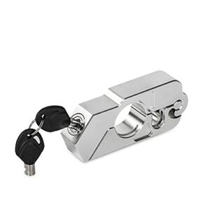 Soosee Motorcycle Lock – Universal  Alloy CNC Motorcycle Handle Throttle Grip Security Lock with 2 Keys to Secure a Bike, Scooter, Moped or ATV in Under 5 Seconds(Silver)