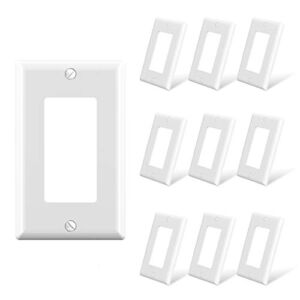 ELEGRP Decorative Receptacle Wall Plate, 1-Gang Standard Size Decorator Covers, Unbreakable Polycarbonate Faceplates for Decorator Device, UL Listed, Screws Included (10 Pack, Glossy White)