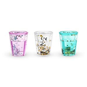 Blush Mermaid Glitter Shot Glasses, Sparkly Party Supplies for Cocktails, 1.5 Oz Stackable Shooters, Multicolor Set of 3
