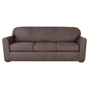 SureFit Home Décor SF44050 Ultimate Stretch Leather Individual Cushion Sofa Cover, Form Fit, Polyester/Spandex, Machine Washable Four Piece Weathered Saddle Color