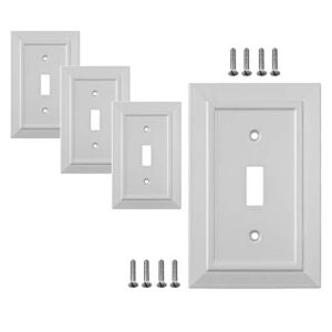 Pack of 4 Wall Plate Outlet Switch Covers by SleekLighting | Classic White Architecture Wall plates| Variety of Styles: Decorator/Duplex/Toggle/Blank/& Combo | Size: 1 Gang Toggle