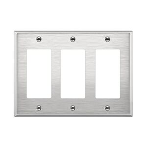 ENERLITES Decorator Switch or Outlet Metal Wall Plate, Corrosion Resistant, Size 3-Gang 4.50″ x 6.38″, UL Listed, 7733, 430 Stainless Steel, Silver
