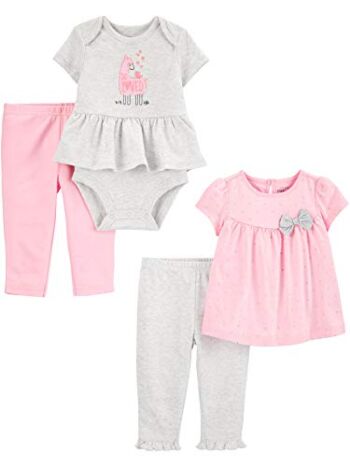 Simple Joys by Carter’s Baby Girls’ 4-Piece Bodysuit and Pant Set, Pink/Grey, Polka Dot/Llama, 3-6 Months | The Storepaperoomates Retail Market - Fast Affordable Shopping