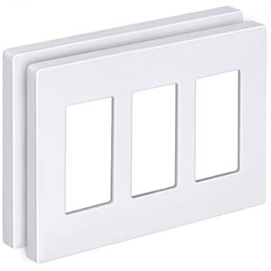 [2 Pack] BESTTEN 3-Gang Screwless Wall Plate, USWP6 Snow White Series, Decorator Outlet Cover, H4.69” x W6.54”, Polycabonate Thermoplastic