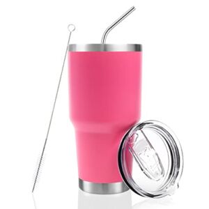 Toopify 30 oz Stainless Steel Insulated Tumbler Travel Mug with Straw Slider Lid, Cleaning Brush, Double Wall Vacuum