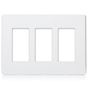 Maxxima 10 Pack 3 Gang Decorative Outlet Screwless Wall Plate, White, Triple Outlet, Standard Size (Pack of 10)
