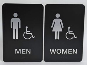Men & Women ADA Restroom (Bathroom) Modern Chic Sign w/Braille – Black/Silver