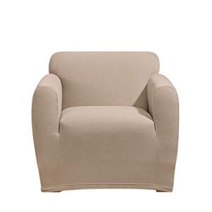 SureFit Stretch Morgan Box Cushion Chair One Piece Slipcover, Form Fit, Polyester/Spandex, Machine Washable, Khaki Color