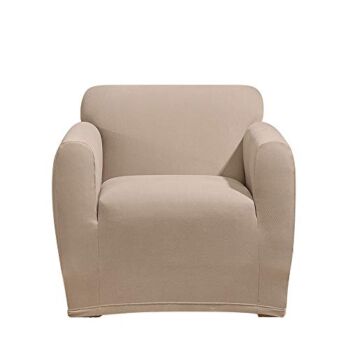 SureFit Stretch Morgan Box Cushion Chair One Piece Slipcover, Form Fit, Polyester/Spandex, Machine Washable, Khaki Color | The Storepaperoomates Retail Market - Fast Affordable Shopping
