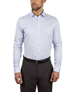 Calvin Klein Men’s Dress Shirt Slim Fit Non Iron Herringbone, Blue, 16.5″ Neck 34″-35″ Sleeve (Large)
