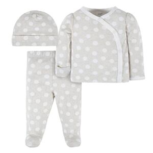 Gerber Baby Newborn Hospital Pointelle Outfit Shirt, Footed Pant and Cap, Grey Dots, Newborn
