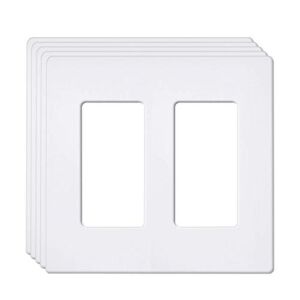 [5 Pack] BESTTEN 2-Gang Screwless Wall Plate, USWP6 Snow White Series, Decorator Outlet Cover, H4.69” x W4.73”, for Light Switch, Dimmer, GFCI, USB Receptacle