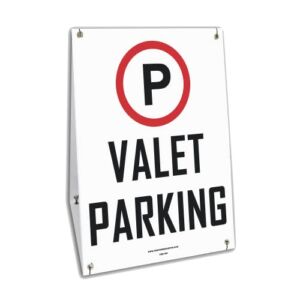 18″ x 24″ VALET PARKING A-Frame Sidewalk Signage Sandwich Board Business Sign Printed Red & Black Front and Back. Indoor and Outdoor Accessible. Grommets & Zip Ties. MADE IN AMERICA!!!