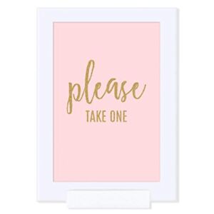 Andaz Press Blush Pink Gold Glitter Print Wedding Collection, Framed Party Signs, Please Take One, 4×6-inch, 1-Pack, Includes Frame, Programs, Hand Fans Table Signage
