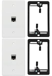 Wi4You Cat6 Wall Plate 1 Port 1 Gang RJ45 Keystone Wall Plate + Low Voltage Mounting Bracket + Female CAT6A Full Shielded Coupler for Internet Devices Wiring Connections (CAT6A-1port, 2pack)