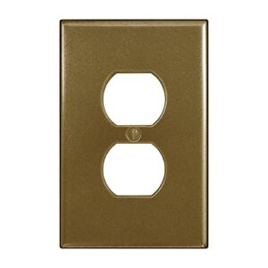 QDÉCOR Single Duplex Electrical Outlet Cover Plate, 1 Gang Receptacle Single Switch Wall Plate Cover, Decorative Subway Tile Design, Gold Finish
