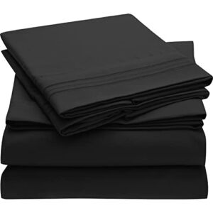 Mellanni Queen Sheet Set – Hotel Luxury 1800 Bedding Sheets & Pillowcases – Extra Soft Cooling Bed Sheets – Deep Pocket up to 16″ – Easy Care – Wrinkle, Fade, Stain Resistant – 4 Piece (Queen, Black)
