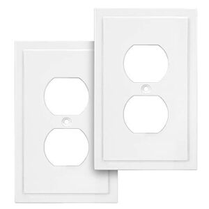 Modern Edge Decorative Wall Plate Switch Plate Outlet Cover, Durable Solid Zinc Alloy (Single Duplex 2PK, White)