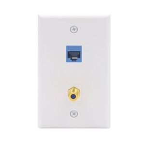 VCE Ethernet Coax Wall Plate (UL Listed), 2-Port Cat6 Keystone Jack Coupler and Gold Plated RG6 Keystone Jack Insert Wall Plate