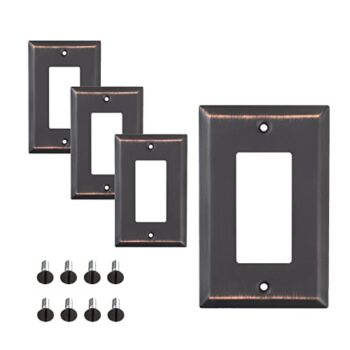 SleekLighting Pack of 4 Wall Plate Outlet Switch Covers | Decorative oil rubbed bronze | Variety of Styles: Decorator/Duplex/Toggle & Combo | Size: 1 Gang Decorator | The Storepaperoomates Retail Market - Fast Affordable Shopping