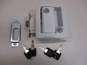 RV Camper Trailer White Entry Door Handle Latch Keyed Lock w/Deadbolt / 4 Keys
