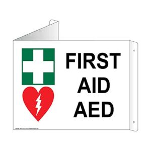 ComplianceSigns.com First Aid AED Reflective Wall Sign, Triangle Projection-Mount, 13×10 inch Aluminum for Emergency Response