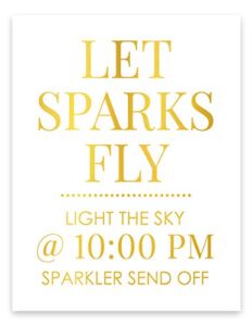 Let Sparks Fly Light The Sky Sparkler Send Off Sign Gold Foil Wedding Reception Decoration Signage Unframed Wall Art Poster