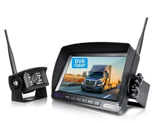 ZEROXCLUB HD Digital Wireless Backup Camera for RV/Truck/Trailer/Van/Bus, 7 Inch HD 1080p LCD Monitor and IP69 Waterproof Rear Camera System,HDCVI Signal,Night Vision,Record(SW01-black)