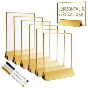 Prime Designs Gold Acrylic Frames Acrylic Sign Holder 5×7 with Gold Border for Restaurant Gold Table Number Holders, Gold Frames 5×7, Clear Picture Frame, Wedding Table Numbers, Double Sided Picture Frames, Vertical or Horizontal Engagement Decorations (6