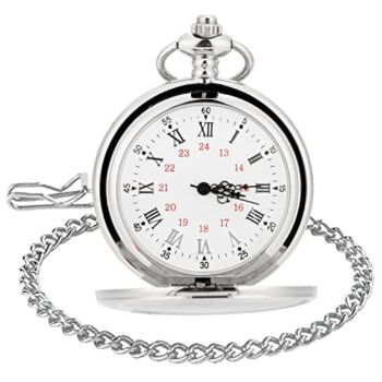 WIOR Classic Smooth Vintage Pocket Watch Silver Steel Mens Watch with 14 in Chain for Graduation Xmas Fathers Day（White） | The Storepaperoomates Retail Market - Fast Affordable Shopping