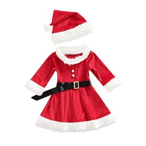 Toddler Kids Baby Girl Christmas Dress Santa Dress Fleece Plush Edge Princess Dresses Xmas Costumes Holiday Clothes (Xmas Plush Dress,3-4T)