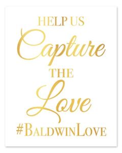 Custom Wedding Hashtag Sign, Real Foil, Unframed Poster, Help Us Capture The Love, Gold Foil Print Social Media Signage, Instagram