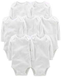 Simple Joys by Carter’s Unisex Babies’ Long-Sleeve Bodysuit, Pack of 7, White, 0-3 Months