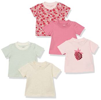 Amazon Essentials Baby Girls’ Short-Sleeve Tee, Pack of 5, Pink, Berry, 18 Months | The Storepaperoomates Retail Market - Fast Affordable Shopping