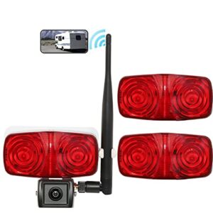 EWAY Wireless Trailer Backup Camera with 3 LED Marker Clearance RED Lights Truck RV Camper Rear View Reverse Camera for iPhone, iPad, Android Phones
