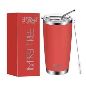 IMPR3·TREE 20 oz Tumblers, Double Wall 18/8 Stainless Steel, Travel Mug, Vacuum Insulated Coffee Tumbler Cup with Lid & Straw,Red