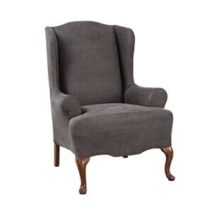 SureFit Ultimate Stretch Leather – Wing Chair Slipcover – Antiqued Slate (SF44046)