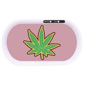 BOUNOUS Bluetooth Speaker LED Rolling Tray, The Light Up Rolling Glow Tray with 7-Color Light Up Party Mode, Lights Flashing with Music, Echargeable Battery Glow Tray, 13.8″ X 7.9″, White